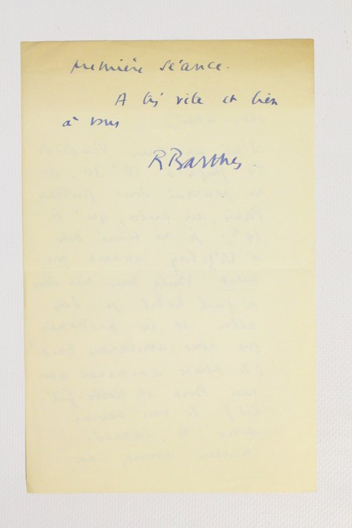 Lettre autographe signée de Roland Barthes à René Wintzen