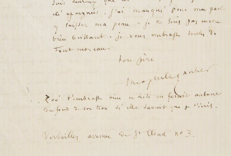 Lettre autographe signée de Théophile Gautier à sa fille cadette …