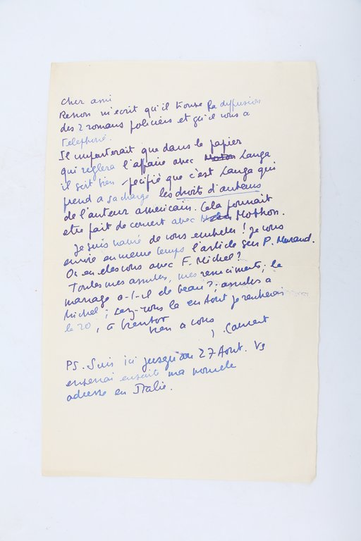 Lettre autographe signée : "Je vous envoie en même temps …