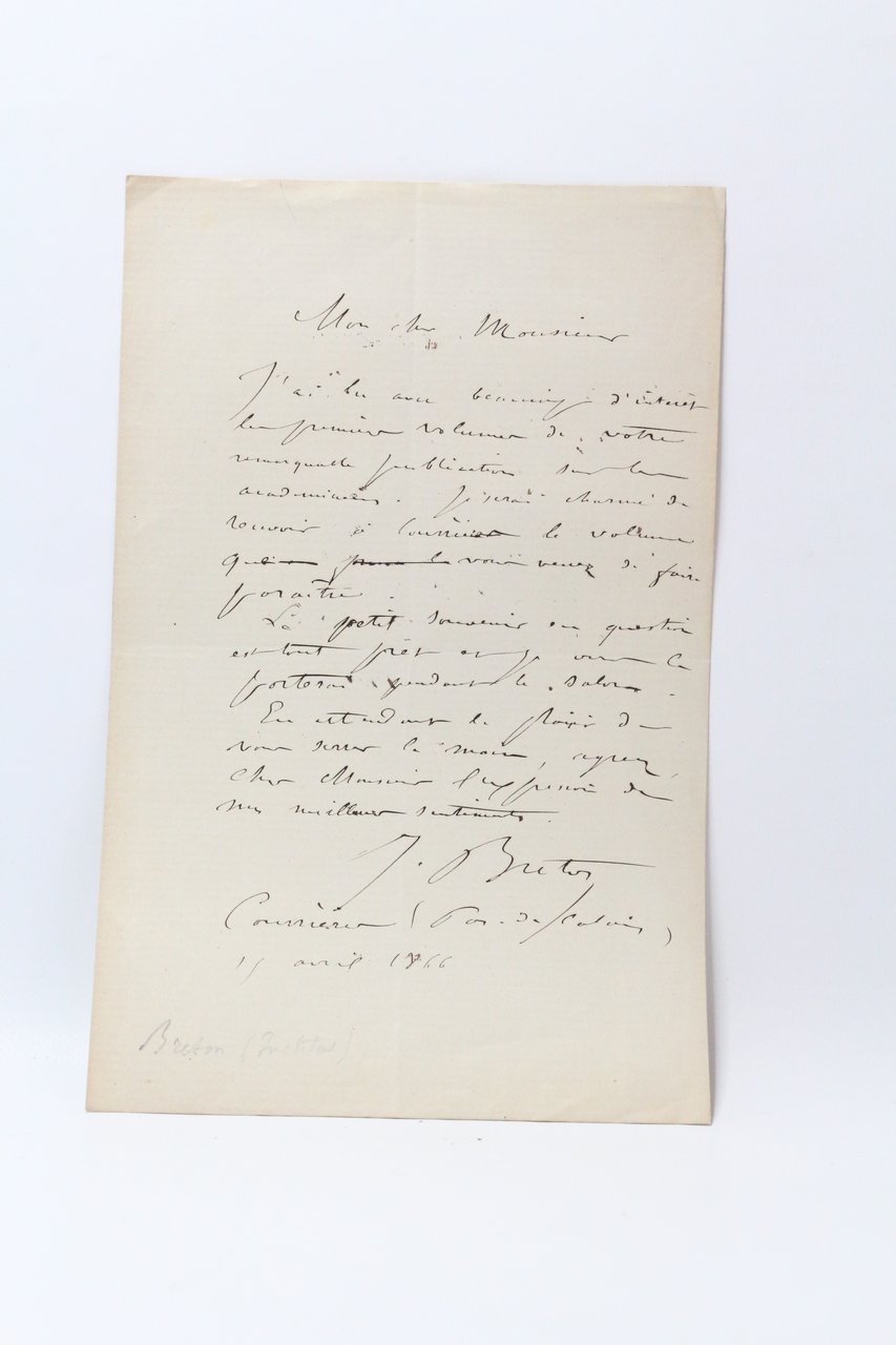Lettre autographe signée : "Votre remarquable publication sur les Académiciens"