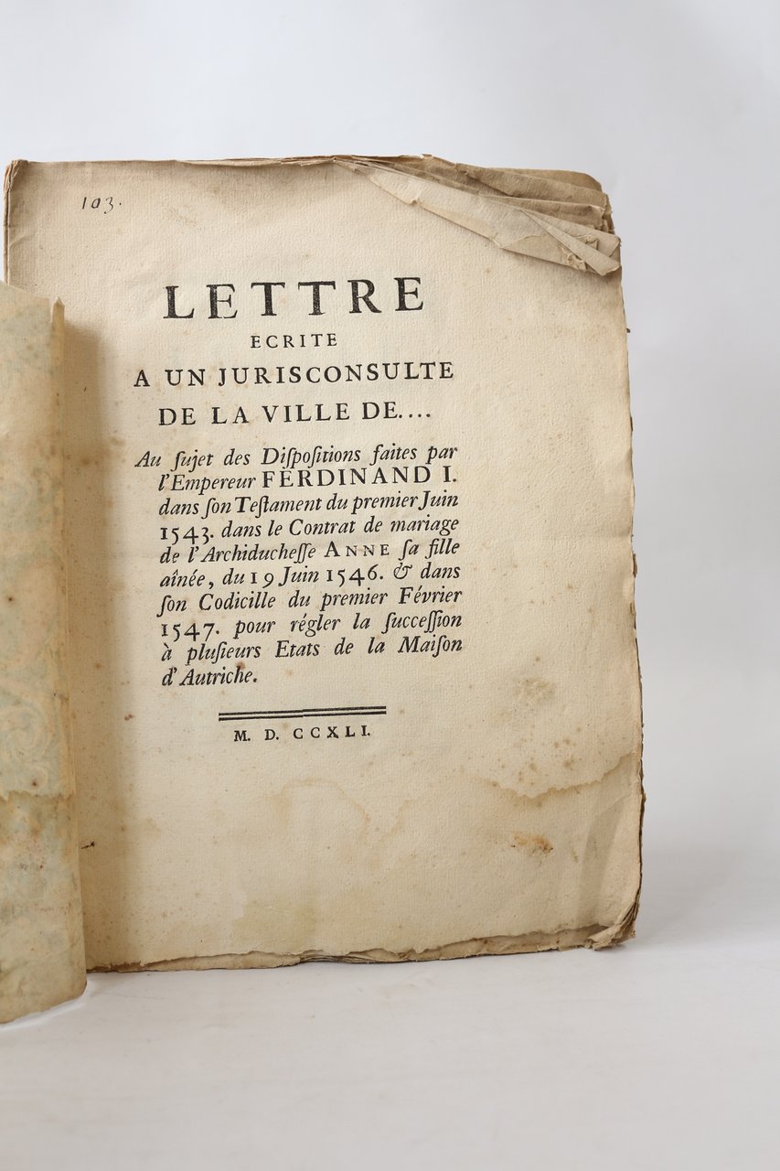 Lettre écrite à un jurisconsulte de la ville de. au …