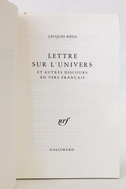 Lettre sur l'univers et autres discours en vers français