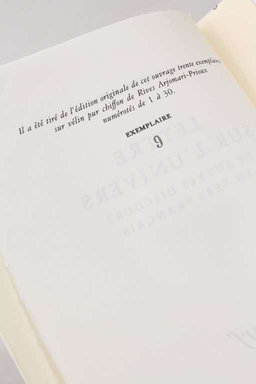 Lettre sur l'univers et autres discours en vers français