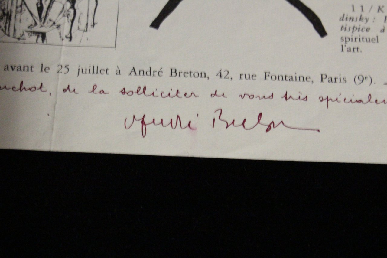 Lettre tapuscrite à Breton plus questionnaire signé par Breton