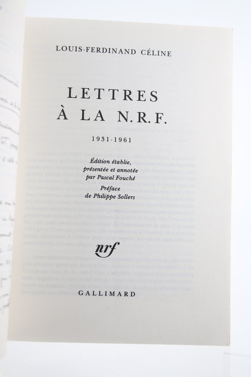 Lettres à la N.R.F. 1931-1961