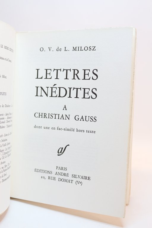 Lettres inédites à Christian Gauss
