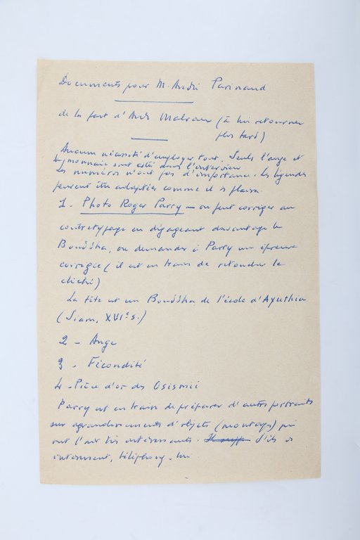 Liste manuscrite adressée à André Parinaud concernant la réalisation de …