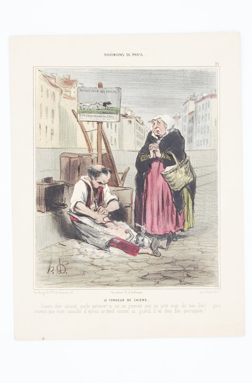 Lithographie originale en couleurs - Bohêmiens de Paris- Le tondeur …