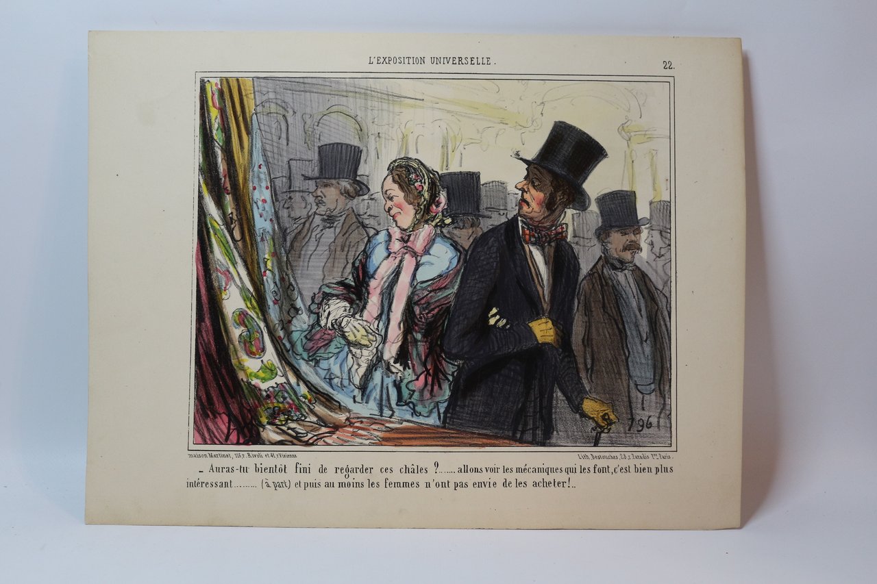 Lithographie originale en couleurs - L'Exposition universelle - Auras-tu bientôt …