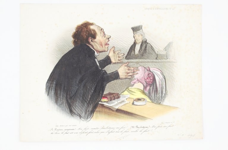 Lithographie originale en couleurs - Le président impatienté