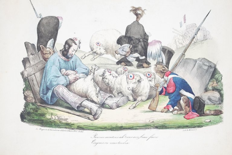 Lithographie originale en couleurs - Pauvres moutons ah! vous avez …