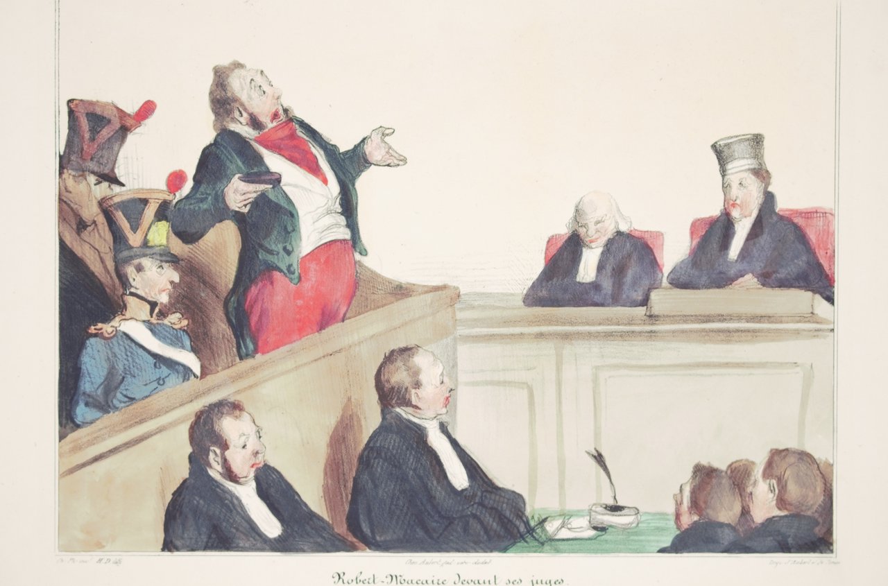Lithographie originale en couleurs - Robert-Macaire devant ses juges
