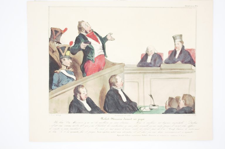 Lithographie originale en couleurs - Robert-Macaire devant ses juges