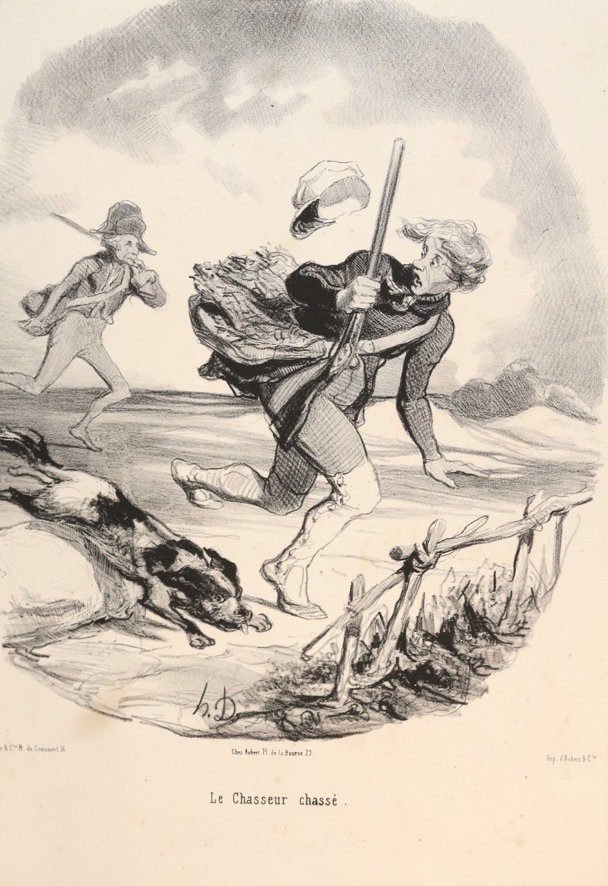 Lithographie originale en noir et blanc - La Chasse - …