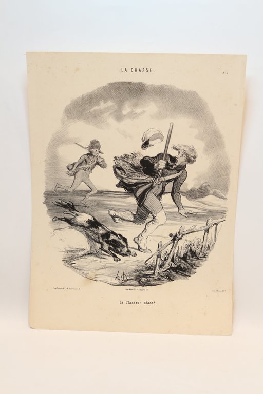 Lithographie originale en noir et blanc - La Chasse - …