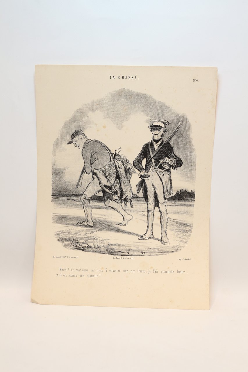 Lithographie originale en noir et blanc - La Chasse - …