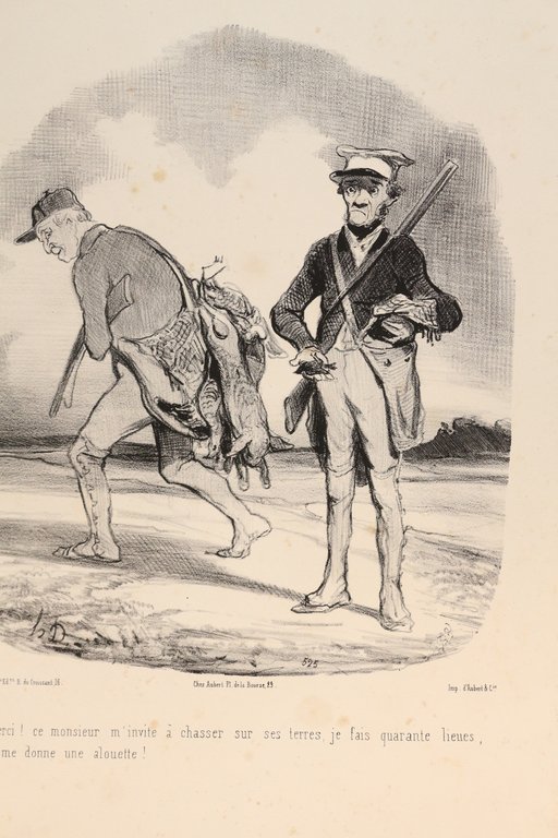 Lithographie originale en noir et blanc - La Chasse - …