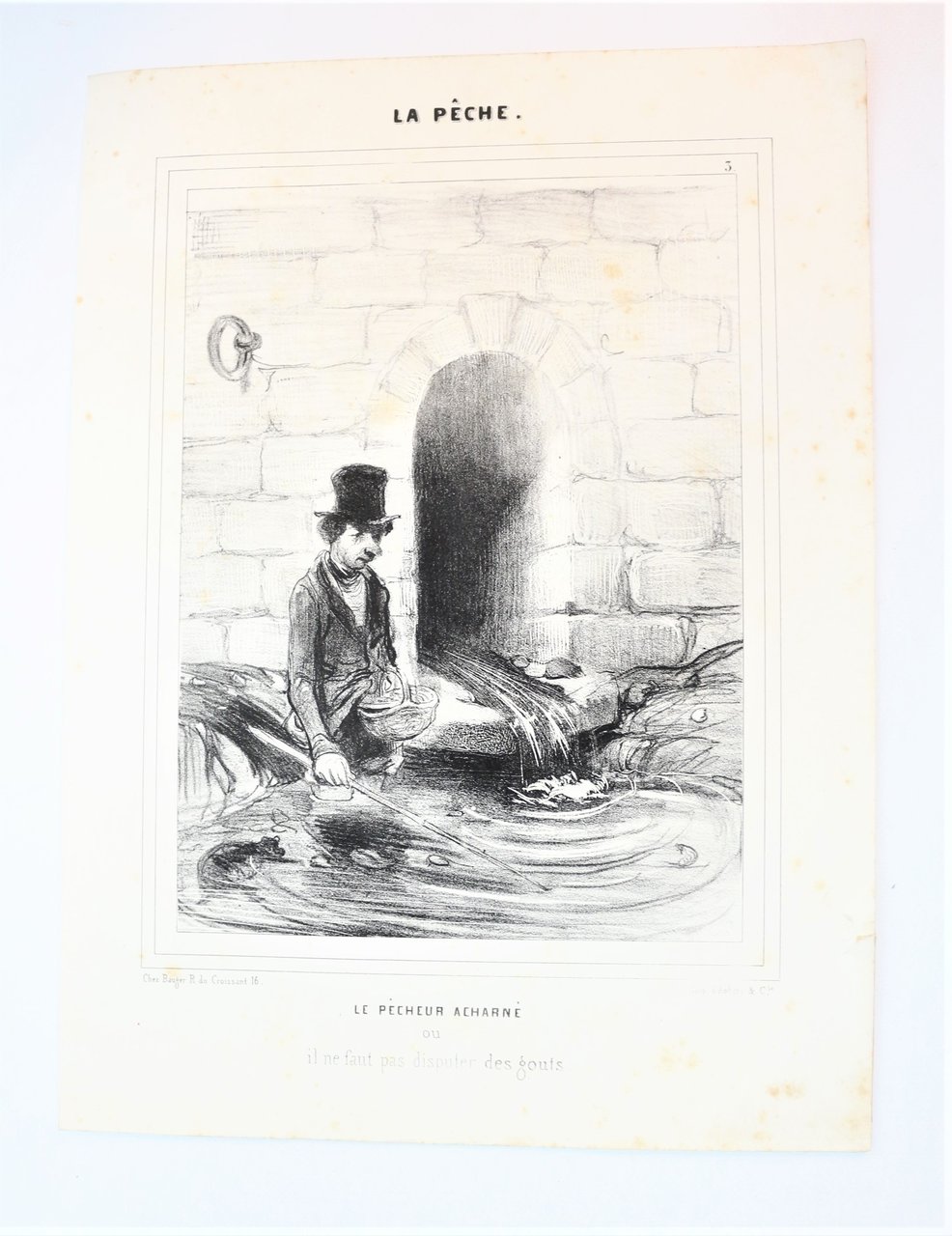 Lithographie originale en noir et blanc - La pêche - …
