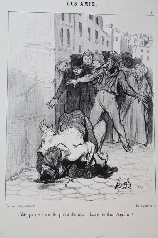 Lithographie originale en noir et blanc - Les Amis - …