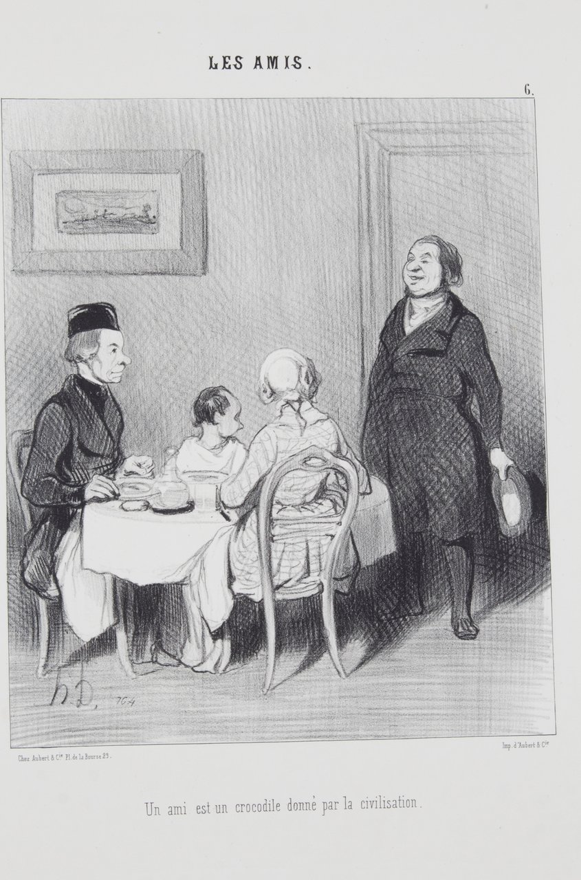 Lithographie originale en noir et blanc - Les amis - …