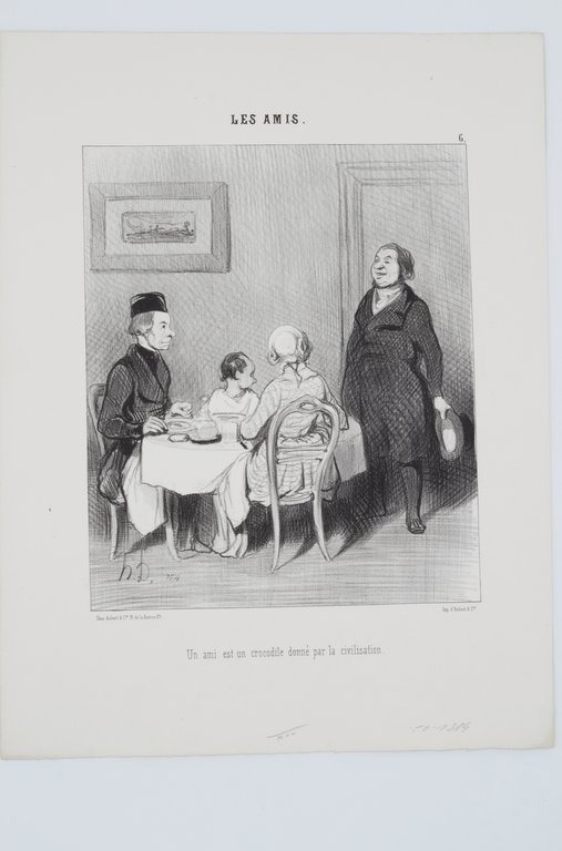 Lithographie originale en noir et blanc - Les amis - …