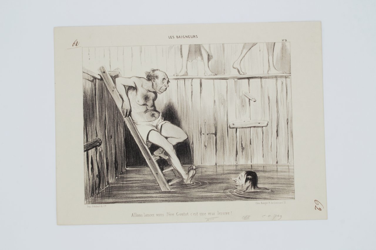 Lithographie originale en noir et blanc - Les baigneurs - …