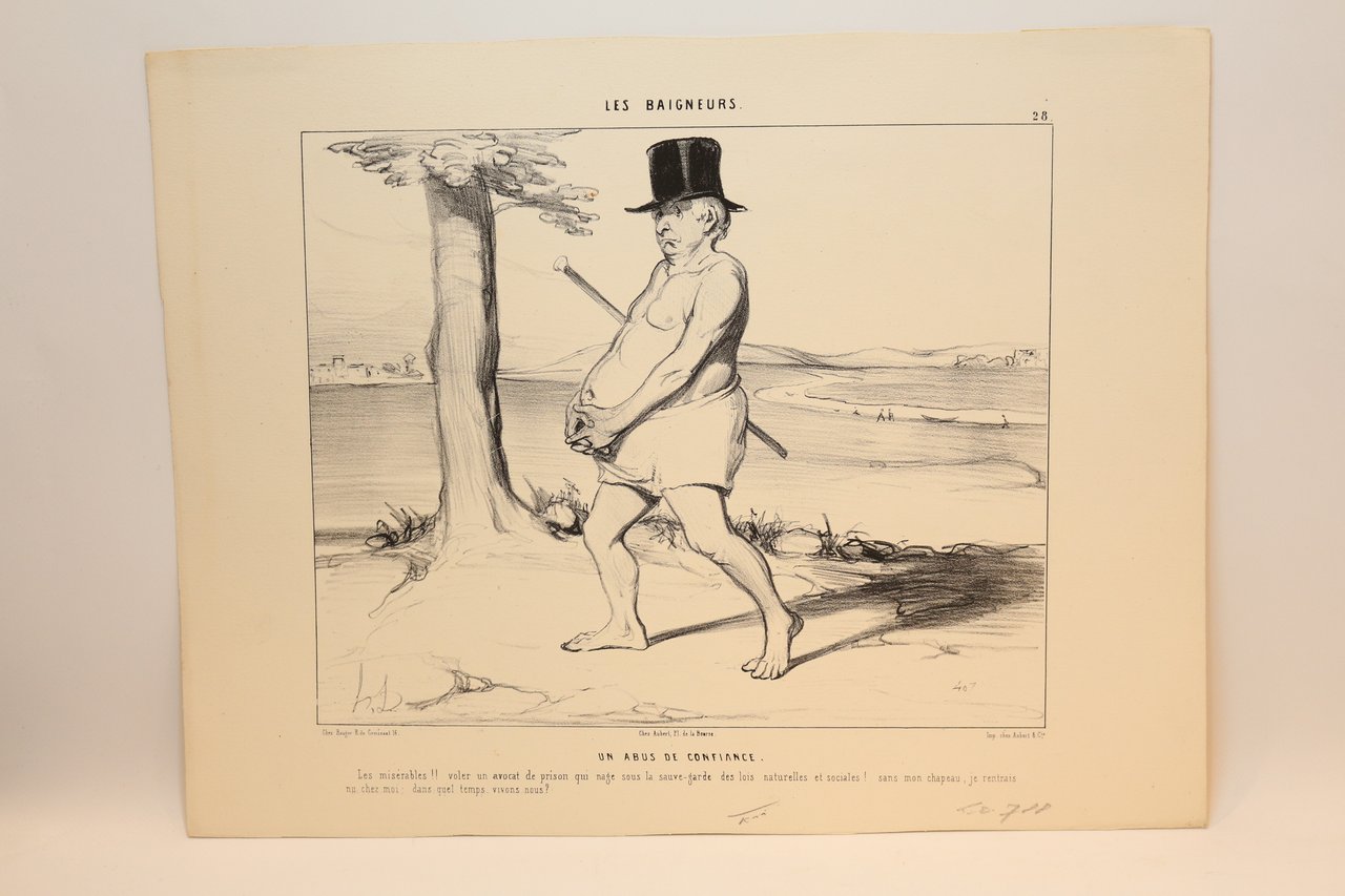 Lithographie originale en noir et blanc - Les Baigneurs - …