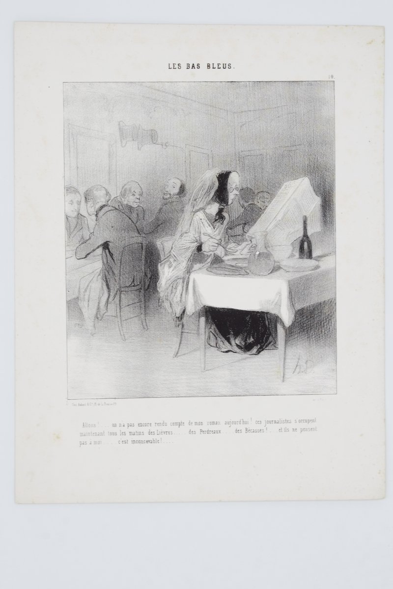 Lithographie originale en noir et blanc - Les bas bleus …