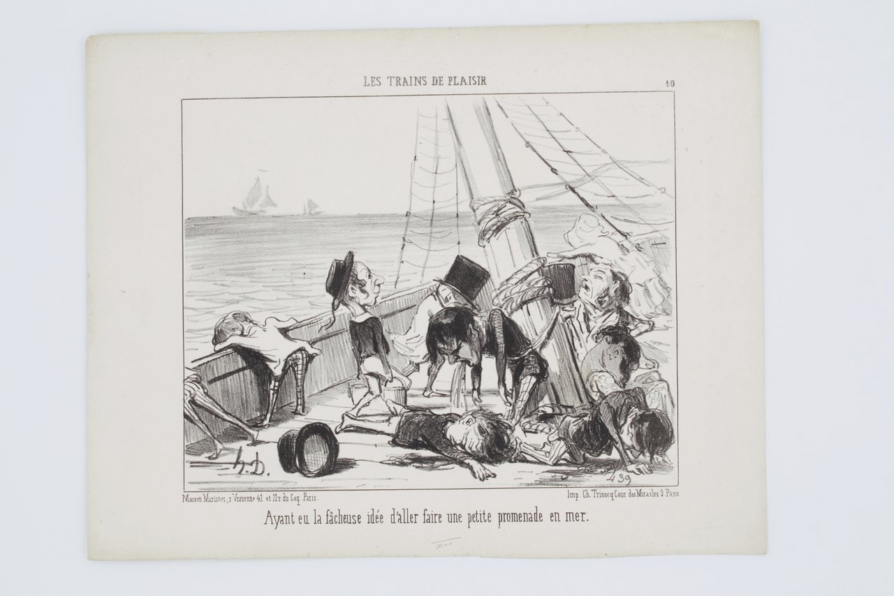 Lithographie originale en noir et blanc - Les trains de …