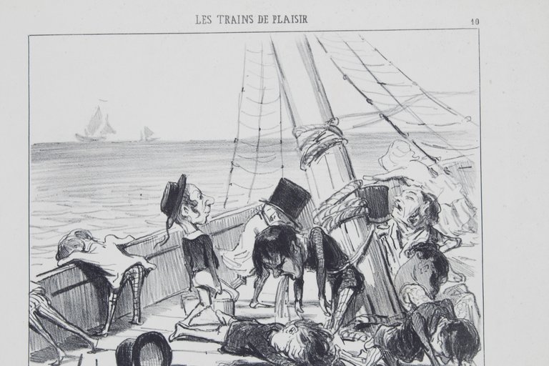 Lithographie originale en noir et blanc - Les trains de …
