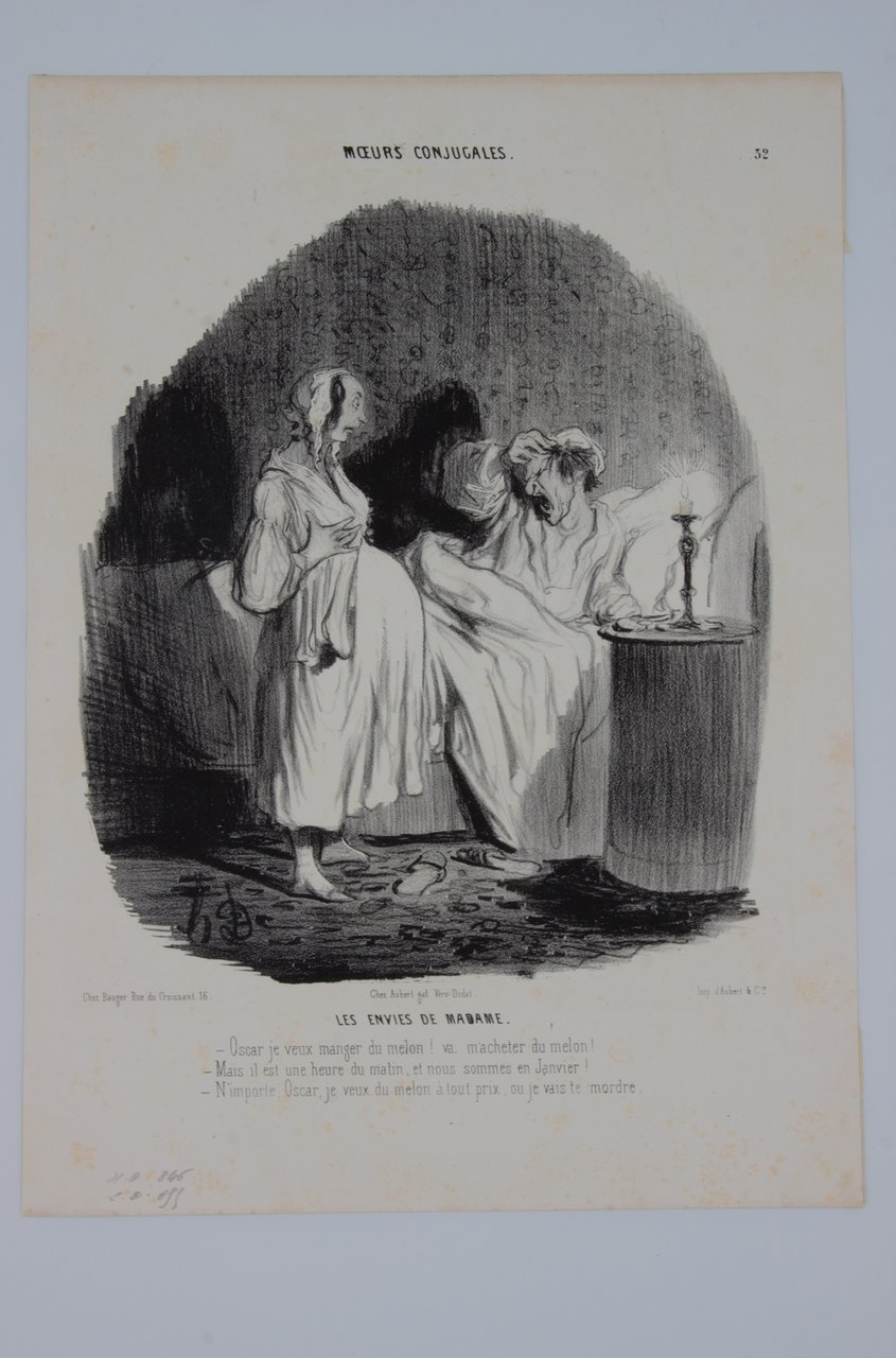 Lithographie originale en noir et blanc - Moeurs conjugales- Les …