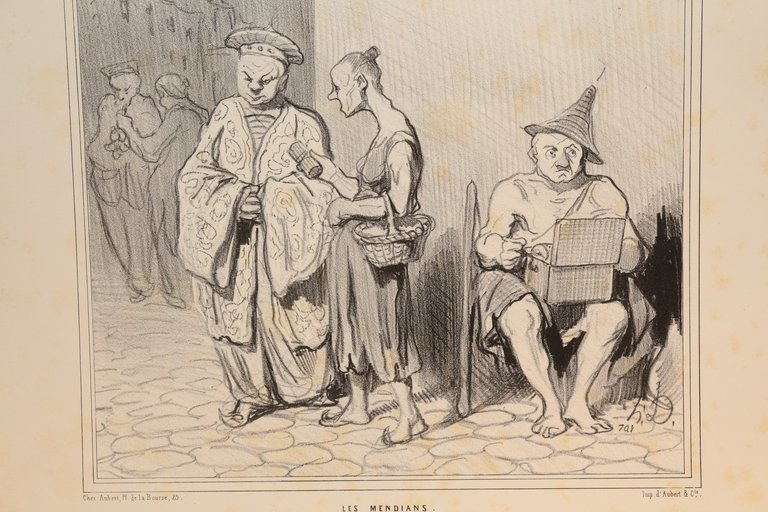 Lithographie originale en noir et blanc - Voyage en Chine …