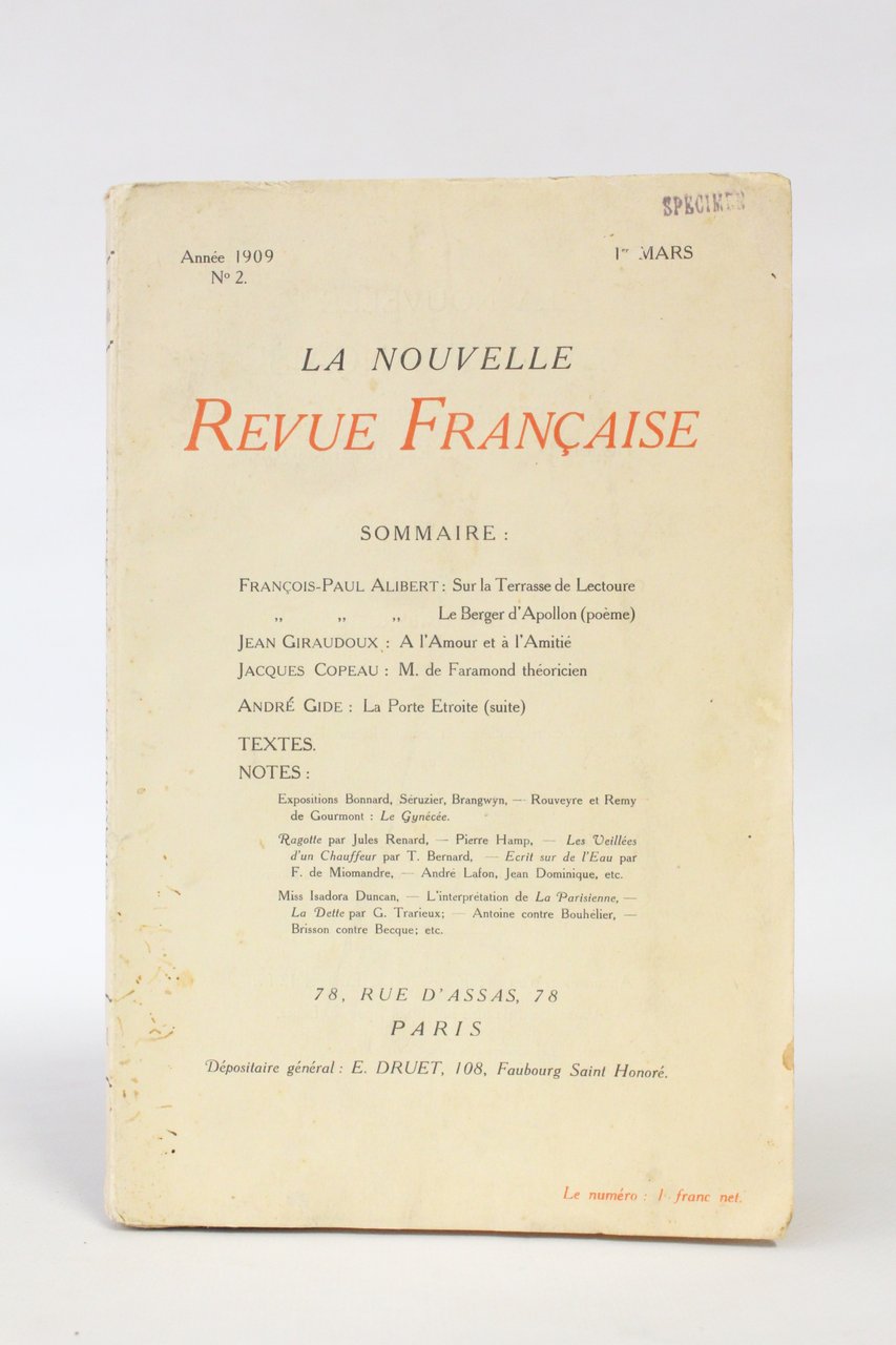 M. Faramond théoricien in La Nouvelle Revue française n°2 de …