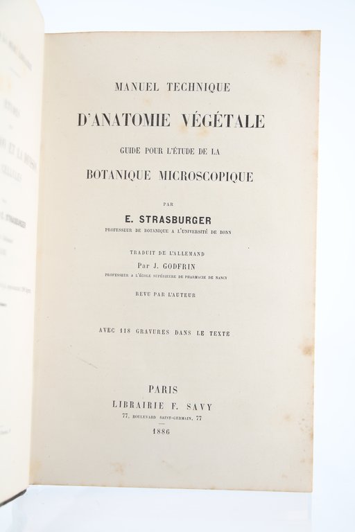 Manuel technique d'Anatomie végétale. Guide pour l'Etude de la Botanique …