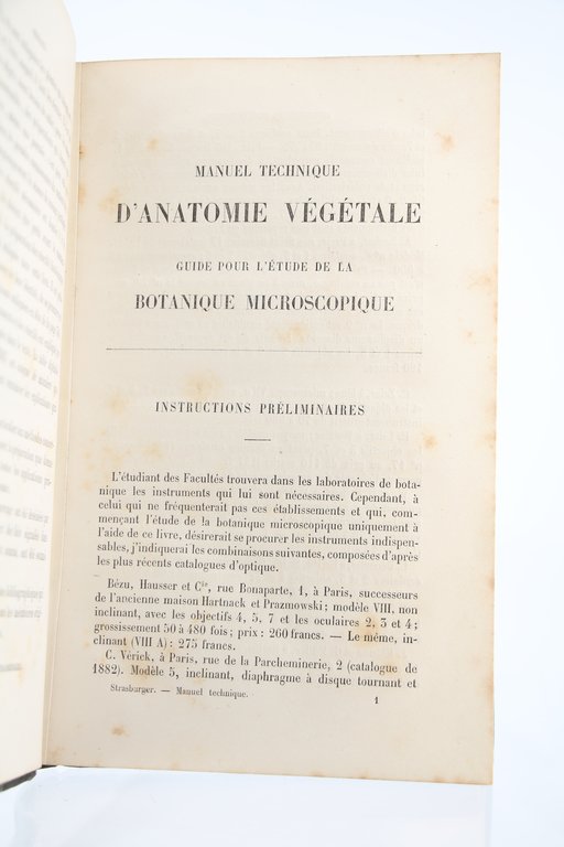 Manuel technique d'Anatomie végétale. Guide pour l'Etude de la Botanique …