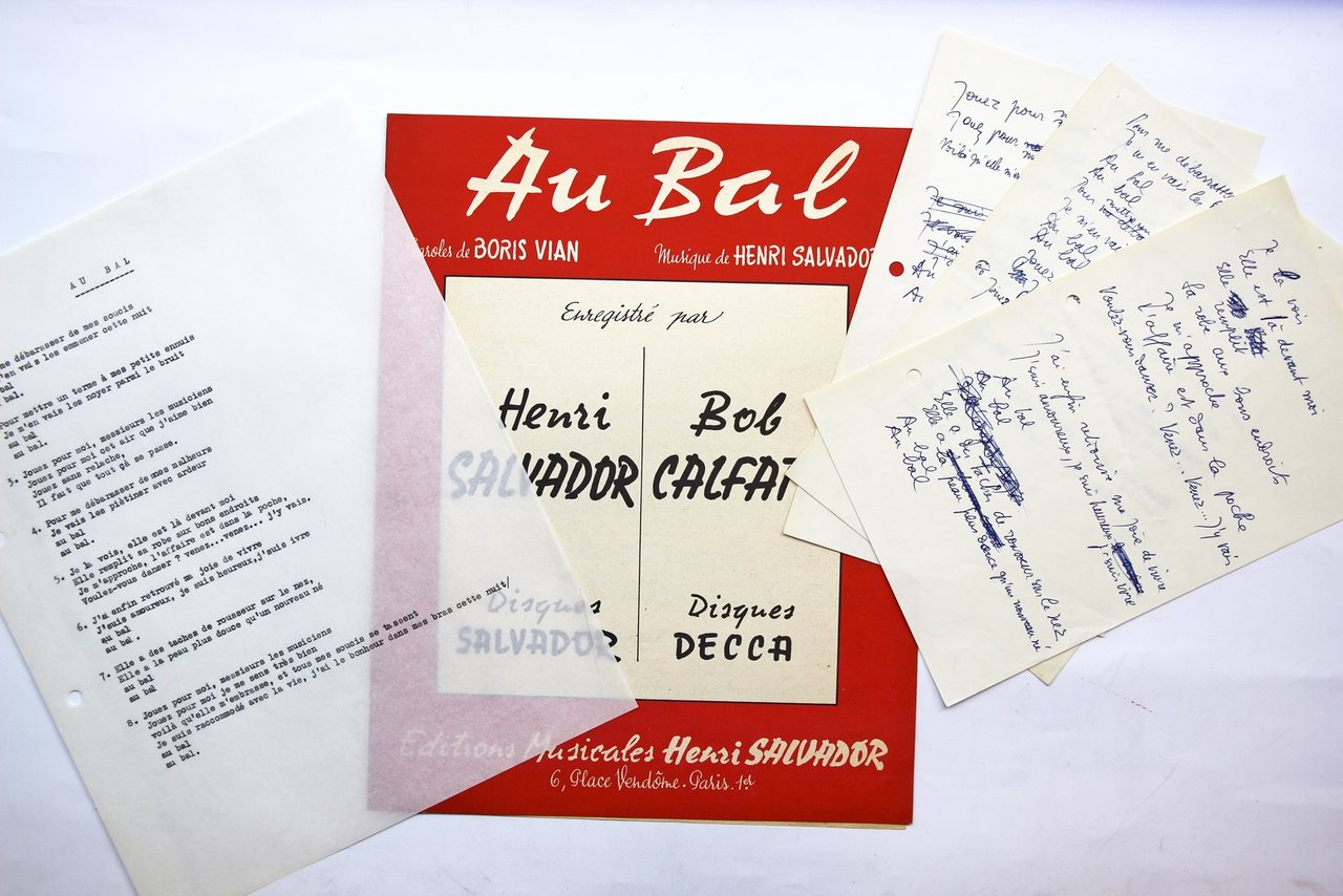 Manuscrit autographe complet de la chanson de Boris Vian intitulée …