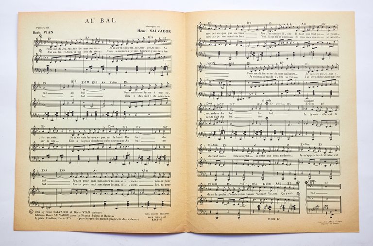 Manuscrit autographe complet de la chanson de Boris Vian intitulée …
