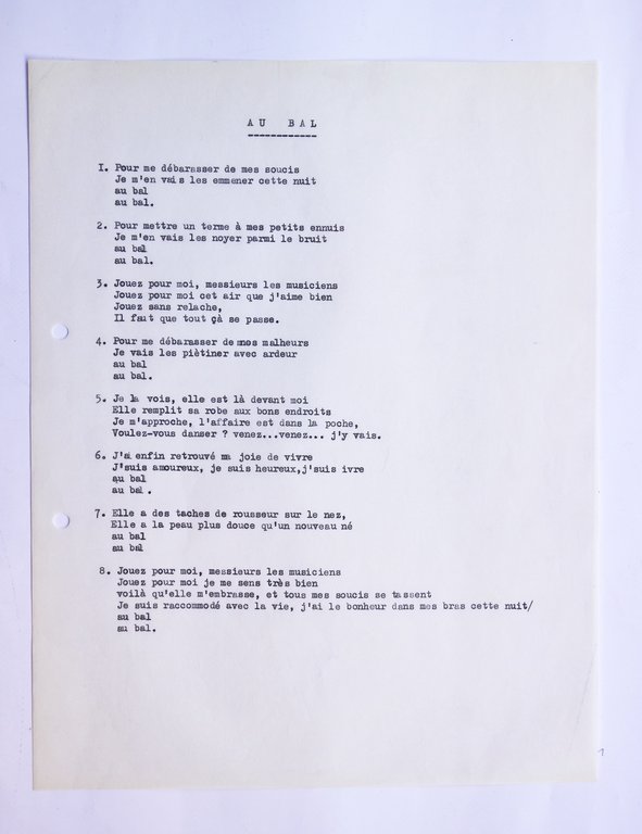 Manuscrit autographe complet de la chanson de Boris Vian intitulée …