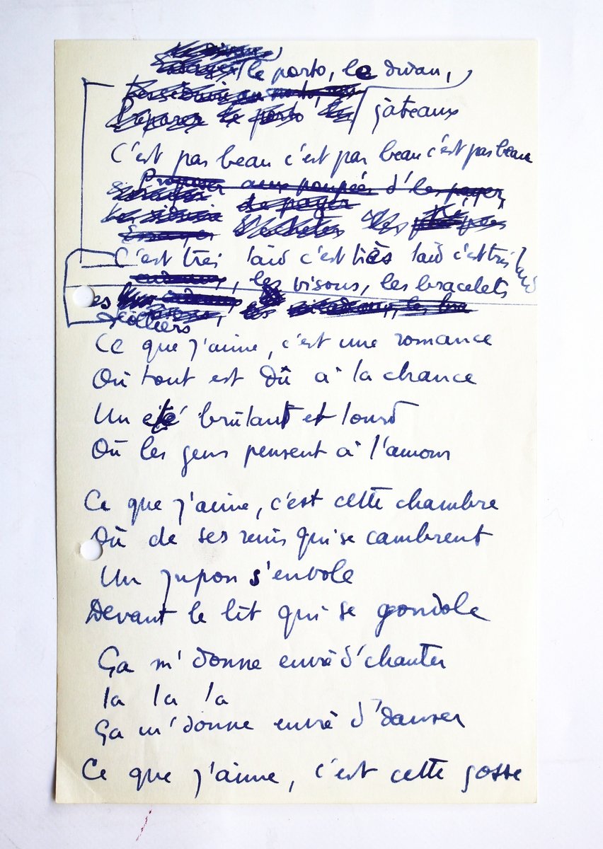 Manuscrit autographe complet de la chanson de Boris Vian intitulée …