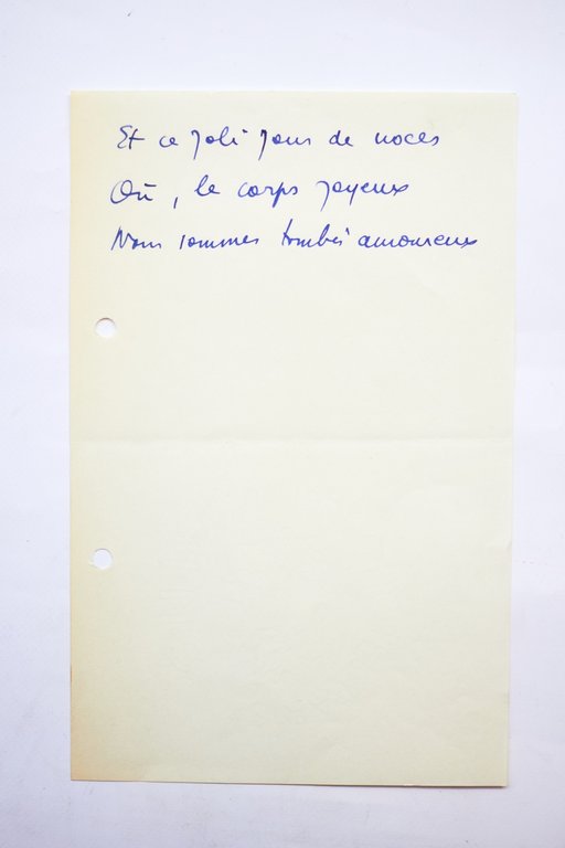 Manuscrit autographe complet de la chanson de Boris Vian intitulée …