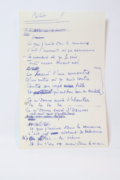 Manuscrit autographe complet de la chanson de Boris Vian intitulée …
