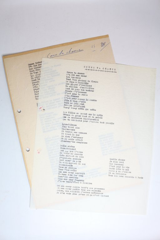 Manuscrit autographe complet de la chanson de Boris Vian intitulée …