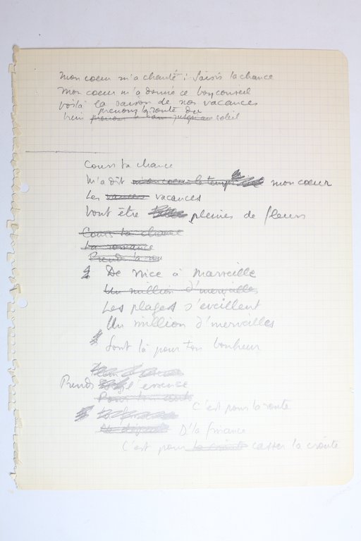 Manuscrit autographe complet de la chanson de Boris Vian intitulée …