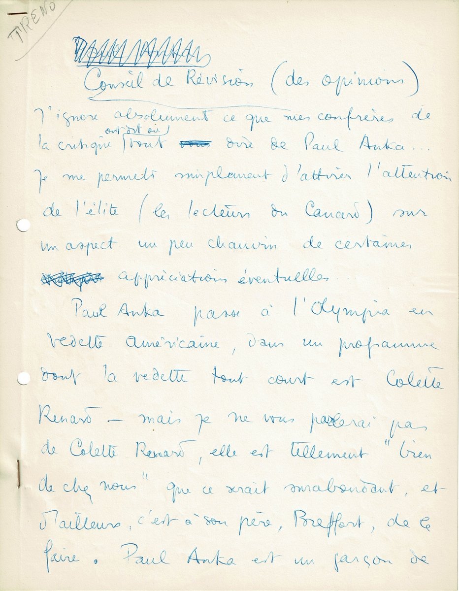 Manuscrit autographe de Boris Vian intitulé "Conseil de révision (des …