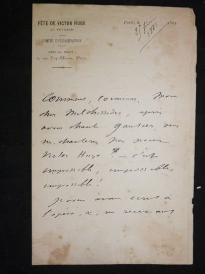 Manuscrit autographe signé intitulé "Premières représentations"