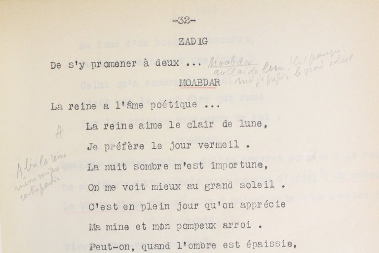 Manuscrits et tapuscrits autographes de Zadig