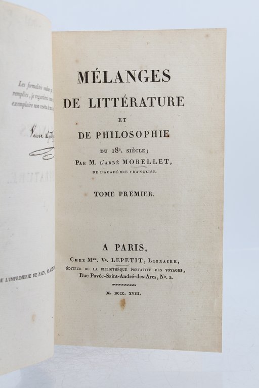 Mélanges de littérature et de philosophie du 18ème siècle