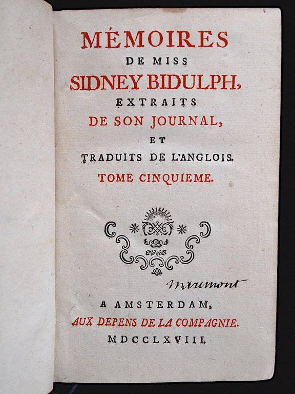 Memoires de Miss Sidney Bidulph, extraits de son journal, et …