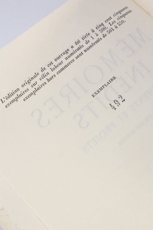 Mémoires inédits. Fragments et projets