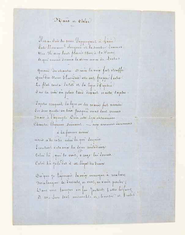 Naïs et Chloé Poème saphique autographe inédit signé d'Alexandre Dumas